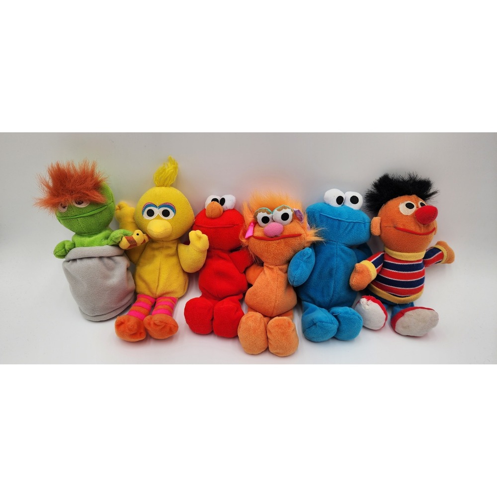 Tyco Sesame Street Plush Beanbag Lot 6pc 1997 Elmo Big Bird Ernie Zoe Grouch